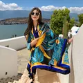 Ethnic style floral print shawl featuring tropical leaves in vibrant blue and yellow - 180x90cm / Royal Blue Ginger Large Leaf (331)