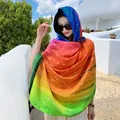 Bohemian ethnic style rainbow gradient starry cotton linen scarf and shawl for women - 180x90cm / Rainbow Gradient Starry Sky (Colorful Stars)