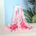 Elegant pink chiffon long scarf with vibrant red floral print for women, perfect for spring - Pink Large Floral (9#) / 50-150cm