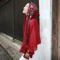 Red ethnic style summer shawl with floral embroidery for beach travel - 180x90cm / Classic Red