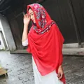 Ethnic style red sun protection shawl featuring colorful floral embroidery for desert travel - 180x90cm / Red
