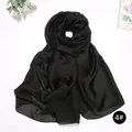 Elegant black satin simulated silk long scarf with a smooth finish and lightweight feel - Black (4#)