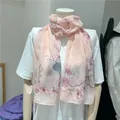Elegant pink chiffon long scarf featuring delicate floral print on a white mannequin setup - Pink Orchid (25#) / 50-150cm
