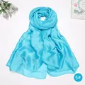 Light blue solid color satin-like silk scarf for women, elegant long shawl wrap pashmina - Light Blue (#5)