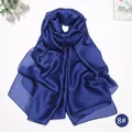Elegant long navy blue satin silk-like scarf, fashionable summer sun protection shawl - Dark Blue (8#)
