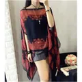 Elegante scialle parasole in chiffon con stampa paisley vintage e dettagli in perle - Scialle Kimono / 160x100cm / Nero rosso