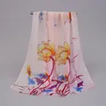 Elegant pink chiffon long scarf with lotus and koi fish artistic print for women - Pink Koi Lotus (30#) / 50-150cm