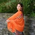 Elegant orange ethnic style summer sun protection shawl with floral embroidery detail - 180x90cm / Orange