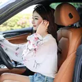 White floral chiffon sun protection shawl for driving with long sleeves and UV protection - Tops / 50cm x 150cm / White Tulip