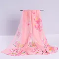 Elegant pink chiffon long scarf featuring a delicate spring cherry blossom floral print - Pink Cherry Plum Blossom (39#) / 50-150cm