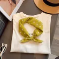 Elegante pañuelo de seda amarillo con lunares blancos para mujer estilo chic francés al cuello - Amarillo con lunares