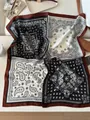 Retro paisley pattern silk square scarf with contrasting black and white quadrants - 70cm / Black Coffee Paisley