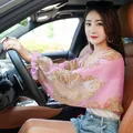 Stylish pink paisley chiffon sun protection shawl for summer driving and beach. - Sleeve cashew rose powder / 50-160cm