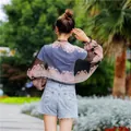 Lightweight floral print chiffon sun protection shawl for beach and outdoor wear - Sleeve Cashew Black Rice / 50-160cm