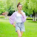 Light purple chiffon floral sun protection shawl for beach and outdoor activities - Purple peach blossom / 50-160cm