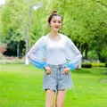 Elegant light blue and white gradient chiffon sun protection shrug with ruffle cuffs - Reed Blue / 50-160cm