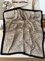 Vintage paisley pattern square silk scarf with elegant black border trim - 70cm / Khaki Paisley