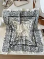 Elegant vintage black and white paisley pattern silk square scarf accessory for women - 70cm / White Paisley