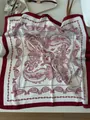Elegant retro white silk square scarf with deep burgundy paisley pattern for women - 70cm / Red Paisley