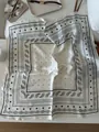 Elegant white silk square scarf with black paisley pattern for women's retro fashion - 70cm / White Starry Paisley