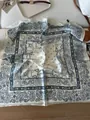 Elegant vintage navy blue paisley pattern silk-like square neckerchief scarf for women - 70cm / Blue and White Paisley