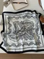 Elegant vintage white square silk scarf featuring a sophisticated black paisley pattern print. - 70cm / Black Border Black Paisley