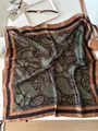 Vintage paisley silk square scarf featuring elegant brown and teal patterns accessory - 70cm / Dark Coffee Paisley