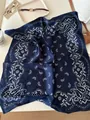 Premium navy blue square silk scarf featuring a classic vintage white paisley pattern design - 70cm / Blue Paisley