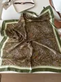 Elegant retro green paisley pattern silk square scarf with vintage style accessories - 70cm / Cloudy Green Paisley