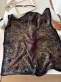 Vintage navy blue paisley silk scarf with elegant floral patterns for women's fashion - 70cm / Louvre Blue Purple