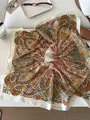 Elegant paisley pattern silk scarf for women with vintage bohemian design - 70cm / Orange Beige Paisley