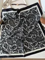 Elegant retro black and white paisley square silk scarf with satin finish and broad border - 70cm / Black Large Paisley