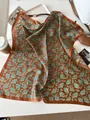 Retro terracotta square scarf with green paisley print and silky texture for women - 70cm / Dirty Orange Paisley