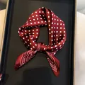Close-up of elegant burgundy silk scarf with white polka dots and paisley patterns. - 70cm / Wine Red Dot Paisley
