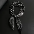 Elegant black and white polka dot silk square neck scarf for women fashion accessory - 70cm / Black Mixed Polka Dots