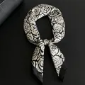 Elegant black and white rose print silk square scarf for neck or hair styling decoration - 70cm / Black and White Camellia