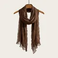 Elegant vintage brown crinkled long scarf for women featuring a retro aesthetic style - 180cm / Coffee