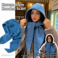 Blue knitted hooded scarf balaclava for women warm winter hat - One Size / Blue