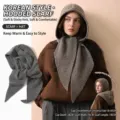 Grey knitted balaclava hooded scarf for women providing warm ear protection in winter - One Size / Gray