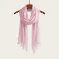 Elegant solid pink long scarf with crinkle texture displayed on a wooden hanger - 180cm / Pink