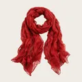 Elegant pleated crinkled long scarf in solid deep red color for women - 180cm / Red