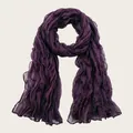 Elegant deep purple long scarf with crinkled texture and lightweight fabric for women - 180cm / Purple