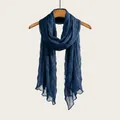 Elegant navy blue crinkle scarf for women, lightweight neck accessory on wooden hanger - 180cm / Navy Blue
