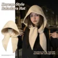 Cozy winter cream knitted balaclava hooded scarf for women, thickened warm hat - One Size / Beige