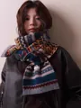100% pure wool knitted scarf with colorful geometric stripes for winter fashion - 168CM / Fair Isle