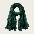 Elegant dark green crinkled long scarf with a vintage aesthetic for women stylish accessory - 180cm / Dark Green