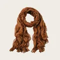 Elegant brown pleated crinkle scarf for women, lightweight vintage fashion neckerchief accessory. - 180cm / Caramel color