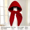 Red knitted hooded scarf balaclava with integrated thick warm ear protection for winter - One Size / Red