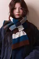 Elegant 100% wool knitted striped scarf in brown and blue for autumn and winter style. - 168CM / Wide Strip Style