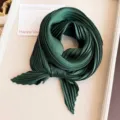 Dark green pleated small square silk scarf for women featuring an elegant silk texture - Dark Green / 45-90cm
